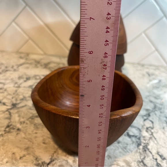 Vintage Mid 20th Century Teak Wood Salad Bowl Set of 4, Organic,Sustainable - Picture 9 of 9